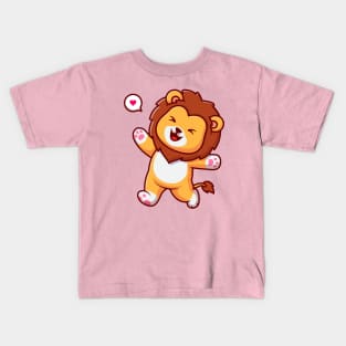 Cute Lion Walking With Cheerful Cartoon Kids T-Shirt